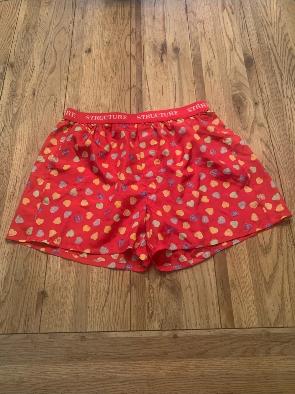 Vintage Structure Red Heart-Print Men’s Silk Boxers